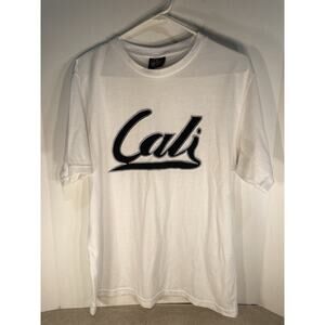 Cali Adult Large White Original Deluxe Supply T-Shirt Embroidered HAS STAINS SEE